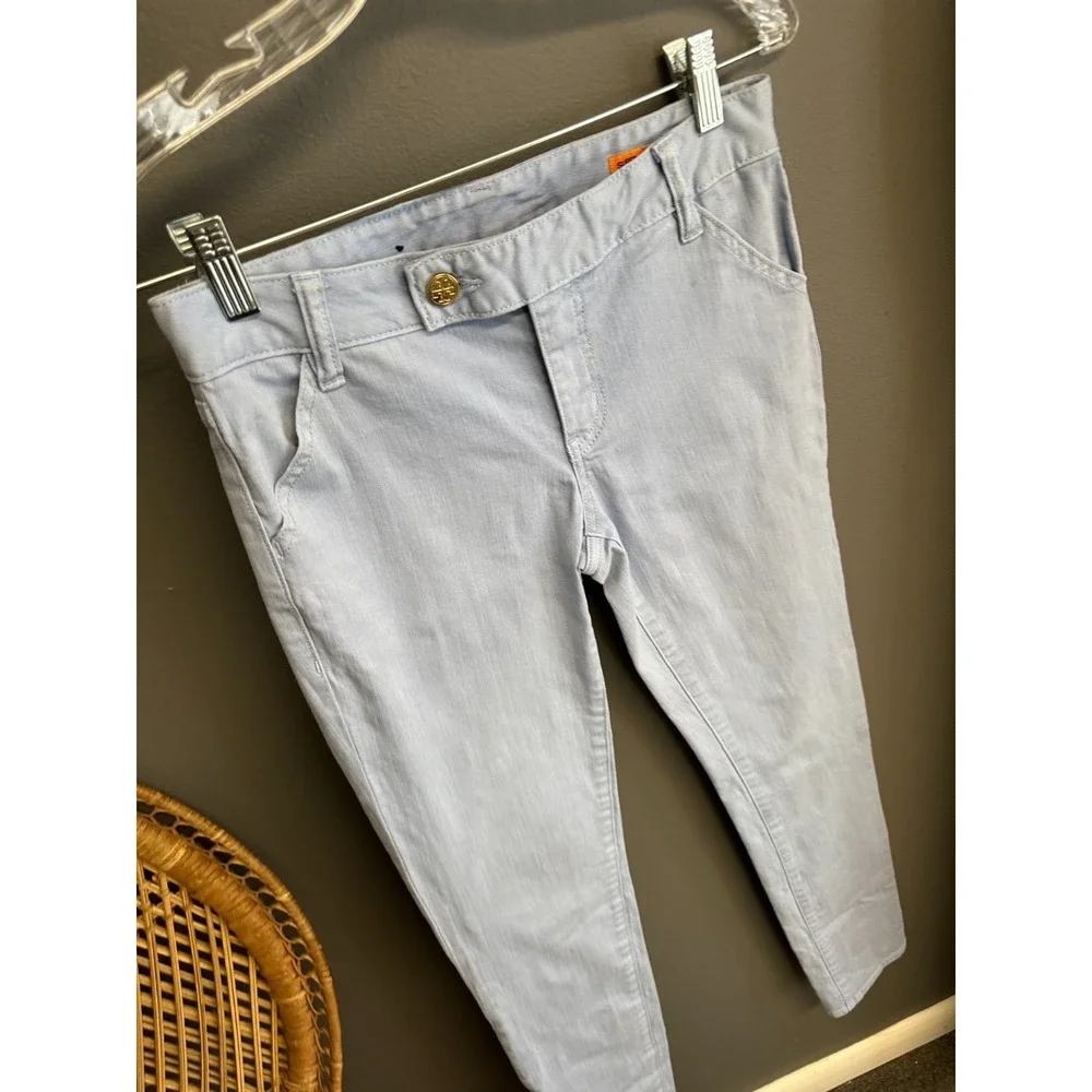 Tory Burch Super Skinny Jeans Womens Size 26 Periwinkle Low Rise‎ Stretch Logo